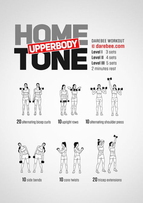 Home Upperbody Tone Workout by #DAREBEE  #fitness #workout #homeworkout #strength #upperbody Tone Workout, Upper Body Workout For Women, Ab Workouts At Home, Arm Workouts At Home, Gym Antrenmanları, Dumbell Workout, Workouts At Home, Body Workout At Home, Workout Plan For Women