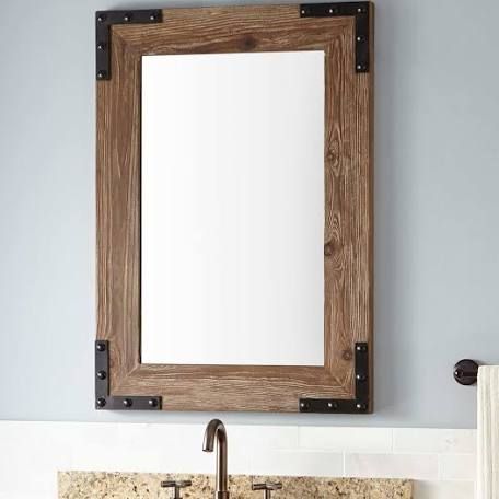 24" Bonner Reclaimed Wood Bathroom Vanity Mirror, Pine - Signature Hardware Wood Vanity Mirror, Wood Framed Bathroom Mirrors, Rustic Remodel, Reclaimed Wood Vanity, Diy Vanity Mirror, Primitive Bathrooms, Lights Bathroom, Bathroom Mirror Frame, Lights Ideas