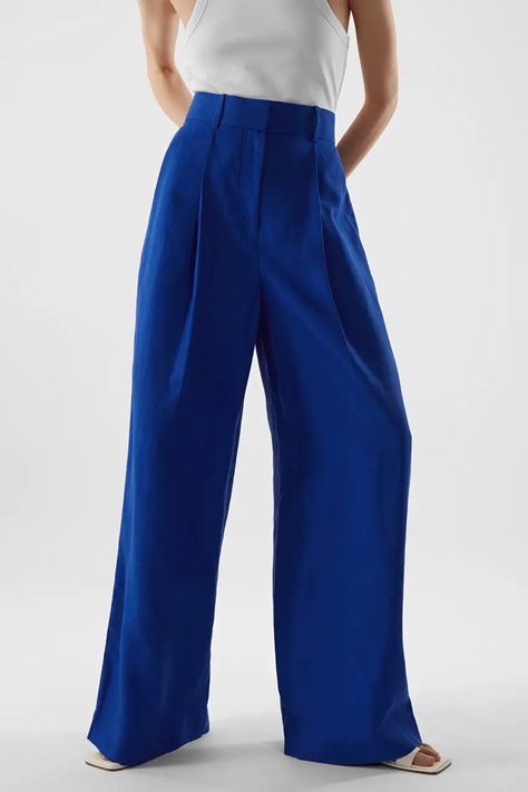 Bright Blue Pants, Tuxedo Pants, Pant Trends, Wide Leg Dress Pants, Blue Trousers, Fashion Outlet, Who What Wear, Wide Leg Trousers, Bright Blue