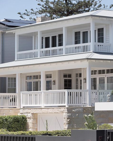 Facade With Balcony, Rama Architects, Hamptons House Exterior, Manly Sydney, Coastal Exterior, John Newton, Structural Engineer, Beach House Exterior, Duplex Design