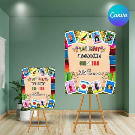 Thank you for visiting our store! At CreaShopStudio, we specialize in creating unique and customizable digital products to make your events even more special. If you want you can purchase the entire package for your birthday party. https://www.etsy.com/mx/listing/1752128003/customizable-loteria-party-birthday?click_key=b6f73cd6246a4e0bbc587bcb75b61b87ada5ded4%3A1752128003&click_sum=8822bf1e&ref=shop_home_active_1&pro=1&sts=1 Product details: * Type: welcome sign * Size: 16x20 inches Instructions Loteria Decorations, Loteria Birthday Party, Loteria Birthday Party Theme, Loteria Party Ideas Decoration, Loteria Party Ideas, Loteria Party, Birthday Party Template, Mexican Themed Weddings, Fiesta Theme Party