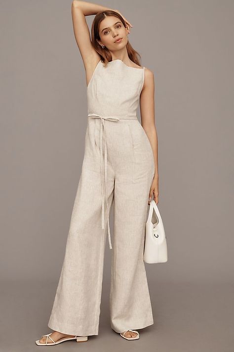 Jumpsuits & Rompers, Linen Jumpsuit Outfit, Summer Jumpsuit Outfit, Dress Construction, Summer Linen Outfits, Beige Jumpsuit, House Organization, Blouse Ideas, Summer Layers