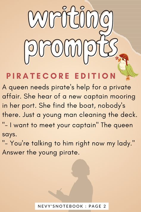 Pirate Writing Prompt, Pirate Writing, Otp Prompts, Writing Scripts, Writing Prompts Romance, Writing Websites, Writing Inspiration Tips, Writing Romance, A Writer's Life