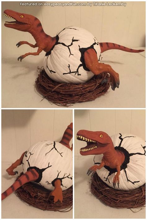 Unique Pumpkin Painting Ideas, No Carve Pumpkin Decorating Ideas, Dinosaur Pumpkin, Pumpkin Decorating Diy, No Carve Pumpkin, Halloween Pumpkin Crafts, Creative Pumpkin Painting, Creative Pumpkin Decorating, Pumpkin Decorating Ideas