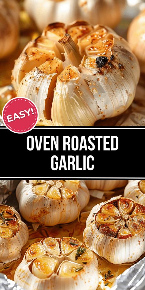 Oven Roasted Garlic is delicious and goes with everything. Roasting a clove of garlic mellows the flavor, making it the perfect spread or topping. Roasted Garlic In Oven, Whole Garlic Roasted, Toasted Garlic Cloves, Bake Garlic Cloves, How To Roast Garlic In The Oven, Recipes Using Roasted Garlic, Diy Garlic Butter, Oven Roasted Garlic Cloves, Roast Garlic In Oven