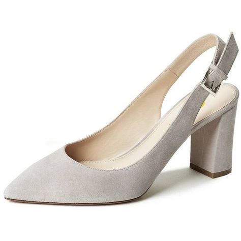 Amazon.com | FSJ Women Daily Walking Trendy Slingback Pointed Toe... ($50) ❤ liked on Polyvore featuring shoes, pumps, slingback pumps, pointy toe pumps, chunky heel shoes, pointy toe slingbacks and chunky-heel pumps Heels Slingback, Gladiator High Heels, Grey Heels, Chunky Heel Pumps, Velvet Heels, Kitten Heel Pumps, Open Toe Shoes, High Heel Boots Ankle, Pumps Shoes