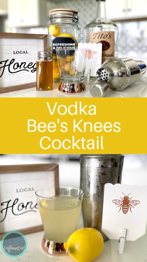 Bees Knees Drink Recipe, Honey Cocktails Drink Recipes, Honey Vodka Cocktails, Peach Vodka Drinks Easy, Honey Alcoholic Drink, The Bees Knees Cocktail, Bee’s Knees Cocktail, Bee Themed Cocktails, Bees Knees Cocktail Recipe