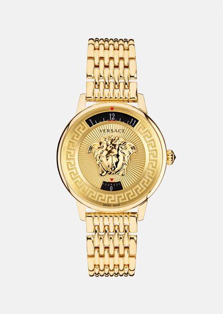 Bracelet Watches Women, Versace Watch, Yellow Gold Bracelet, Gold Case, Metal Bands, Luxury Watch, Watch Design, Stainless Steel Bracelet, Luxury Watches