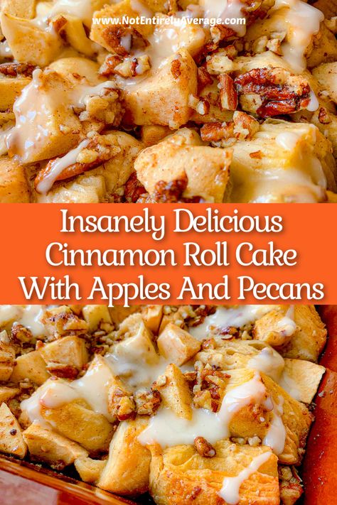 Insanely Delicious Cinnamon Roll Cake With Apples And Pecans Apple Cinnamon Bun Breakfast Casserole, Cinnamon Roll Cake With Apples And Pecans, Apple Pecan Cinnamon Rolls, Cinnamon Roll Casserole With Apples, Cinnamon Roll Apple Casserole, Apple Pie Cinnamon Roll Casserole, Apple Cinnamon Roll Casserole, Apple Cinnamon Roll Bake, Cake With Apples