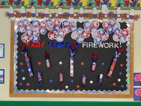 Firework Bulletin Board, 4th of July, Fireworks Preschool July Bulletin Board Ideas, Fireworks Bulletin Board Ideas, 4th Of July Classroom Bulletin Boards, July 4th Bulletin Boards, July Bulletin Board Ideas Toddlers, Patriotic Door Decorations Classroom, 4th Of July Classroom Decorations, July Birthday Bulletin Board Ideas, 4 Of July Bulletin Board Ideas