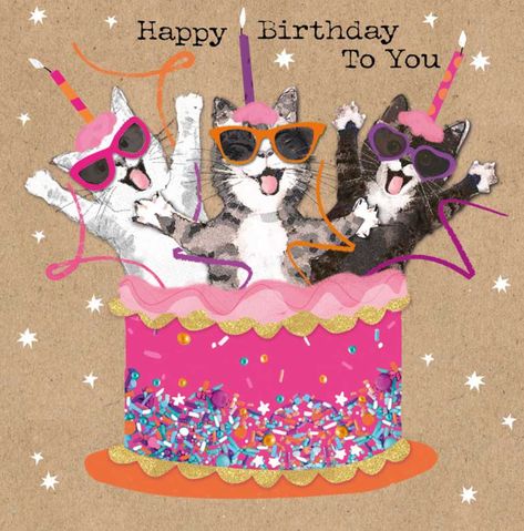 Happy Birthday Cat Images, Happy Birthday Illustration, Birthday Cat, Happy Birthday Art, Birthday Illustration, Birthday Wishes Messages, Anniversary Greetings, Happy Birthday Funny, Happy Birthday Pictures