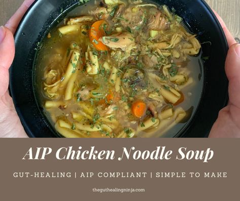 Gut Healing Chicken Noodle Soup, Aip Chicken Noodle Soup, Gut Healing Chicken Recipes, Gut Healing Chicken Soup, Aip Chicken Soup, Gut Healing Lunch, Aip Soup Recipes, Df Soup, Healing Chicken Noodle Soup