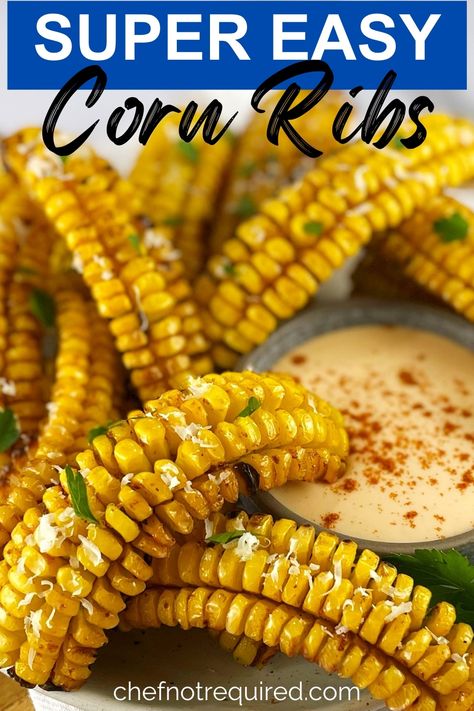 Corn Riblets In Air Fryer, Deep Fried Butter Corn, Deep Fried Corn Ribs, Corn Ribs Recipe Oven, Corn Niblets Recipe, Corn Nibblets, Corn Wedges, Baked Corn Ribs, Corn Ribs Air Fryer