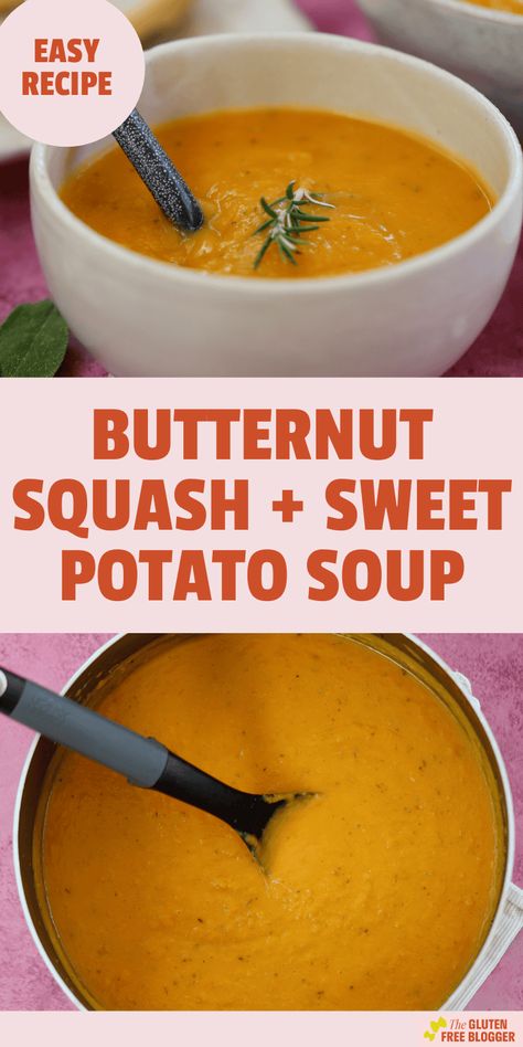 Butternut Squash Sweet Potato And Carrot Soup, Butternut Squash Sweet Potato Apple Soup, Sweet Potato Butternut Squash Soup, Butternut Squash And Sweet Potato Soup, Butternut Squash Sweet Potato Recipes, Butternut Squash Sweet Potato Soup, Squash Sweet Potato Soup, Squash And Sweet Potato Soup, Butternut Squash And Sweet Potato