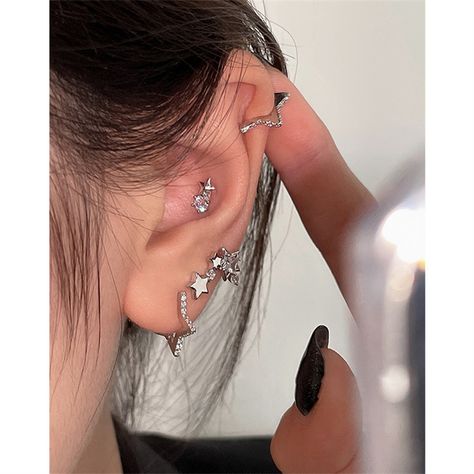 1 Pair New Trendy Star Zirconi Screw Back Hoop Earrings for Women Girls Stainless Steel Punk Gothic Ušný Piercing, Ear Cartilage Piercing, Piercing Lobe, Earring Inspo, Ear Art, Cool Ear Piercings, Pretty Ear Piercings, Cool Piercings, Y2k Accessories