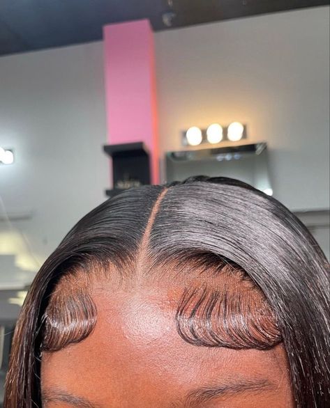 Two Swoop Edges, Slick Back With Swoop, Swoop Edges, Plucked Wig, Thick Edges, Sleek Braided Ponytail, Hair Threading, Biracial Hair, Braided Ponytail Hairstyles