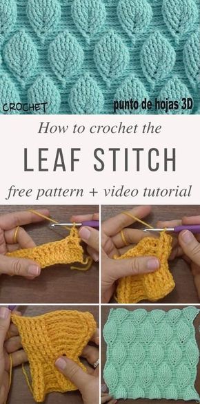 Leaf Stitch Crochet Video Tutorial and Free Pattern Leaf Stitch Crochet, Stitch Crochet Pattern, Leaf Stitch, Beau Crochet, Confection Au Crochet, Crochet Geek, Crochet Leaves, Crochet Simple, Stitch Crochet