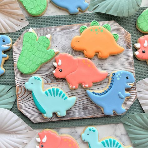 Diy Dinosaur Cookies, Dinosaur Sugar Cookies, Dino Bebe, Dino Cookies, Cookie Decorating Kit, Flooding Cookies, Decorative Cookies, Dinosaur Cookies, Sugar Cookie Royal Icing