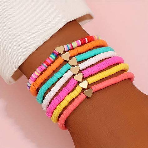 Faster shipping. Better service Boho Charm Bracelet, Multicolor Bracelet, Summer Beach Jewelry, Mini Love, Tanah Liat, Clay Bracelet, Jewelry Diy Bracelets, Clay Bead, Styl Boho