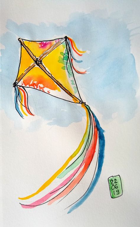 Kite Tattoo, Fly Drawing, Dibujos Toy Story, Kite Designs, Go Fly A Kite, Watercolor Paintings For Beginners, Kite Flying, Happy Paintings, Book Art Diy