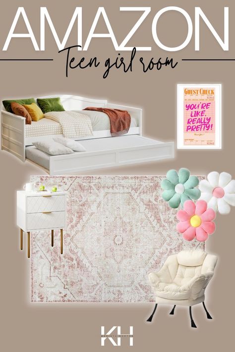 Looking for teen bedroom decor ideas for your teenage girl?!  I would add all of this cute room decor to my teen's room design!! From colorful flower pillows to preppy wall art, these Amazon home decor pieces make for the perfect teen girl bedroom decor or preteen bedroom inspiration!  Shop these exact girl bedroom decor ideas here! Bedroom Decor From Amazon, Teen Bedroom Decor Ideas, Teen Girl Bedroom Decor, Preteen Bedroom, Decor From Amazon, Flower Pillows, Preppy Wall Art, Guest Check, Pink Preppy