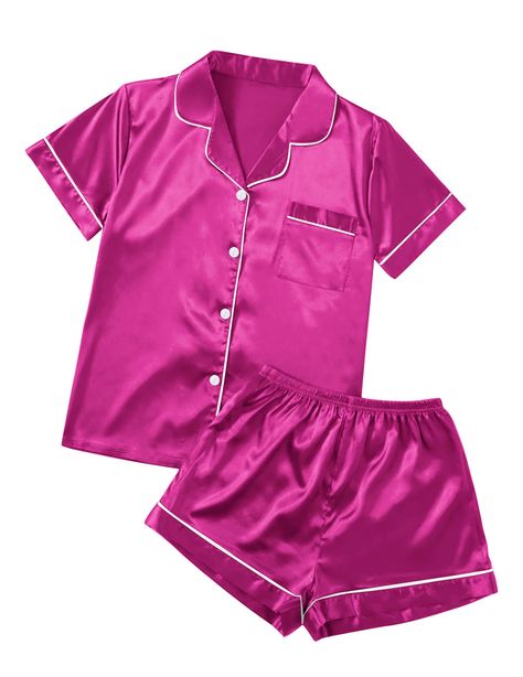 PRICES MAY VARY. Material:Satin pajama set is made of Premium 96%Polyester+4%Spandex satin fabric.Ultra Soft Silk Ekouaer Sleepwear Features:Two Piece Pajama Set featuring classic sleepwear style.Short sleeve sleepwear top and pajama shorts set.High quality material and this sleep set with superior stitching and perfectly-lined hems. Breathable and Comfy sleepwear set Pajama Top:Short sleeve sleepwear with notch collar,button front pajamas shirt and one chest pocket design.Lightweight and Skin-f Satin Pajama Set, Silky Pajamas, Pyjama Satin, Satin Pajama, Pajamas Comfy, Satin Pyjama Set, Satin Pajamas, Short Pajama Set, Pajama Shorts