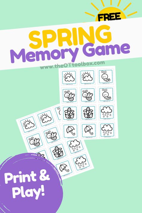 Free Spring Memory Game - The OT Toolbox Spring Memory Game Free Printable, Spring Memory Game, Occupational Therapy Interventions, Auditory Processing Activities, Proprioceptive Activities, Oral Motor Activities, Spring Speech Therapy, Memory Activities, Visual Perception Activities