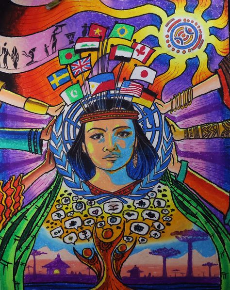 Indigenous Poster Design, Poster About Language, Flag Making Ideas, United Nations Poster Making, Araling Panlipunan Logo, Language Poster Design, Poster Oil Pastel, Digital Poster Ideas, Illustration Board Design