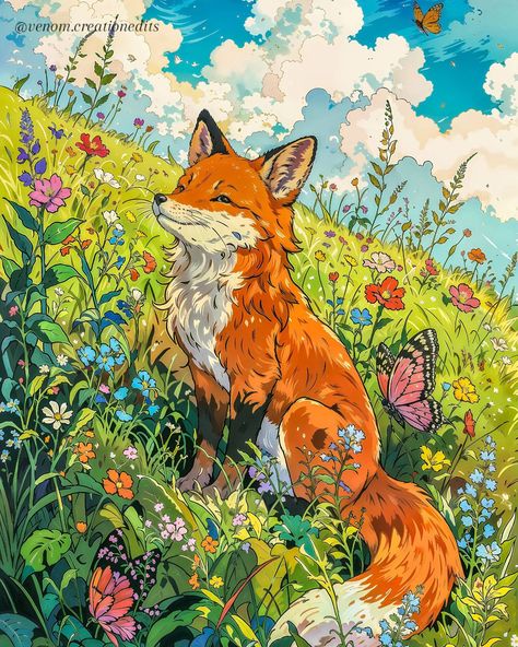 Day 52 . . . . . . Lost in a world of vibrant colors and sweet scents, this fox finds solace amidst the wildflowers. Nature's beauty is a constant source of inspiration, reminding us to appreciate the simple things in life. . . . . . . Follow @venom.creationedits Iphone Users Pinch It To See Full Size Image . . . . . . #aiart #digitalart #generativeart #art #illustration #fox #wildlife #nature #flowers #spring #summer #beautiful #cute #fantasy #artist #creative #ai #machinelearning #deeplear... Fox In Flowers, Soul Nourishment, Meadow Art, Full Drawing, Ideas Regalos, Simple Things In Life, Fantasy Concept, Fox Illustration, Funny Animal Quotes