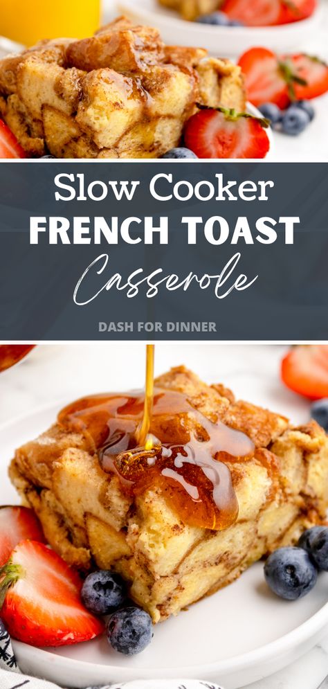 Crock Pot French Toast Casserole, Crock Pot French Toast, Slow Cooker French Toast, Crockpot French Toast, Crockpot Breakfast Casserole, Breakfast Crockpot Recipes, Slow Cooker Breakfast, Overnight French Toast, Toast Casserole