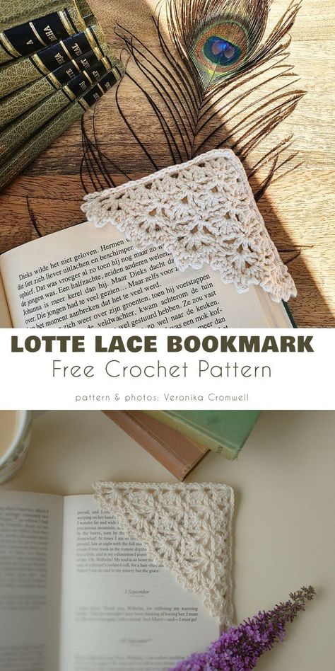 Lotte Lace Bookmark Crochet Book Corner, Crochet Corner Bookmark, Crochet Bookmarks Free Patterns, Easy Crochet Bookmarks, Small Crochet Gifts, Bookmark Crochet, Crochet Bookmark Pattern, Crochet Bookmark, Ge Bort