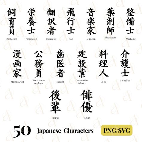 Asian Calligraphy, Job Titles, Kanji Japanese, Kanji Symbols, Japanese Kanji, Japanese Calligraphy, Job Title, Silhouette Designer Edition, Professions