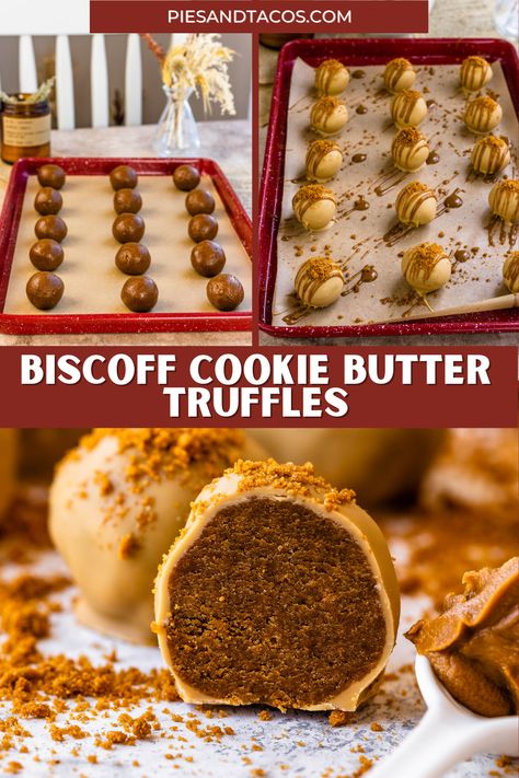 Biscoff Truffles are easy to make and only take a few ingredients. These cookie butter truffles are delicious and will be hard to resist. Savory Truffles, Easter Truffles, Cookie Butter Truffles, Xmas Desserts Recipes, Biscoff Truffles, Truffle Recipes, Biscoff Recipes, Homemade Truffles, Dessert Truffles