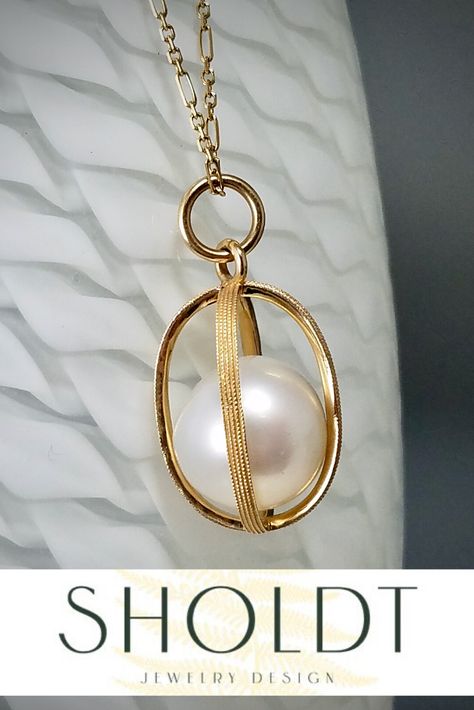 Pearl in gold cage pendant necklace with our signature fern finish #cagependant #pearlpendant #giftforher Cage Jewelry, Cage Pendant Necklace, Pearl Cage Pendant, Laser Welding, Jewelry Techniques, Funky Jewelry, Cool Necklaces, Awesome Stuff, Elegant Jewelry