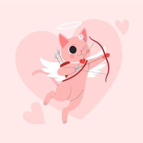 Tattoo Description, Cat Cupid, Cupid Aesthetic, Design Motivation, Jenny Bird, Girls Graphic Tee, Cat Wall Art, St Valentin, Cat Wall