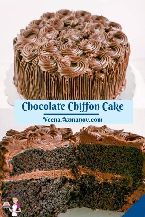 Chocolate Chiffon Cake Recipe, Chocolate Chiffon Cake, Baking Decorating, Best Cake Recipes, Cake Fillings, Awesome Cakes, Layer Cakes, Exotic Food, Just Cakes