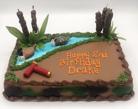 Duck hunting cake Duck Hunting Sheet Cake, Duck Hunting Smash Cake, Duck Hunter Cake, Hunting Themed Birthday Cake, Duck Hunting Birthday Cake, Hunting Cakes For Boys, Duck Hunting Birthday Party, Duck Hunting Cakes, Cake Duck