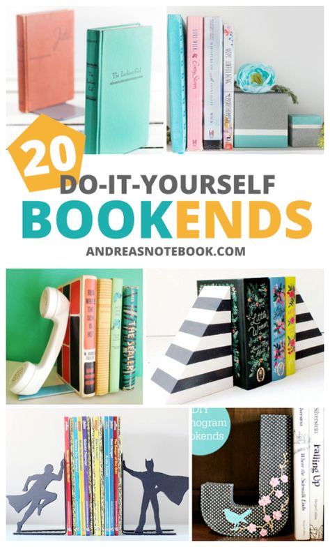 20 DIY bookends tutorials - make your own bookends Library Hacks, Bookend Ideas, Book Stopper, Hickory Tree, Diy Bookends, Cheap Diy Crafts, Diy Playroom, Book Displays, Book Diy