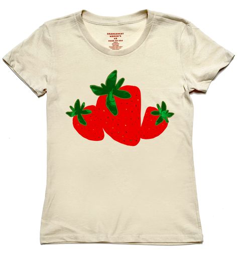 Farm fresh Strawberries 30 Singles Jersey 100% Cotton Premium quality ringspun and compacted cotton 4.3 oz Garment dyed with silk wash for softness Tagless for extra comfort Made In USA Juminocore Outfit, Strawberry Shirt, Food Clothes, Fresh Strawberries, Farm Fresh, Dream Clothes, Natural Organic, Infant Tees, Pretty Outfits