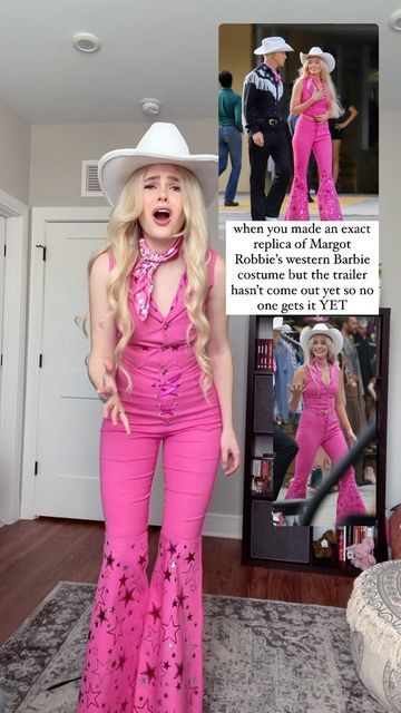 Outfits To See Barbie Movie, 90s Iconic Celebrity Looks, Western Barbie Costume, Barbie Custome Ideas, Disfraz Halloween Mujer Aesthetic, Western Barbie Outfit, Barbie Outfits Spirit Week, Barbie Spirit Week, Barbie Custome Ideas Halloween