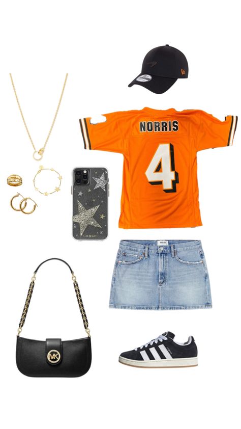 f1 formula one lando norris ln4 outfit inspo orange mclaren team  adidas campus gold  black fit inspo it girl basic casual aesthetic Outfit Inspo Orange, Mclaren Lando Norris, Orange Mclaren, Race Outfit, Campus Outfit, Race Day Outfits, Fits For Summer, Orange Outfit, Outfit Layout