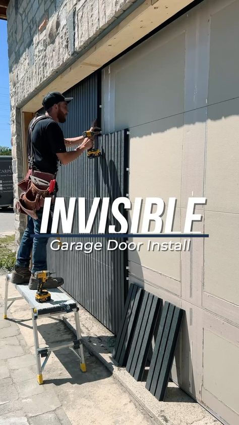 Caleb MacDonald | Invisible Garage Doors!🚪 We took existing garage doors and cladded them with these composite siding panels from @newtechwood creating… | Instagram Garage Door Eyebrow, Curb Appeal Garage Door, Invisible Garage Doors, Board And Batten Garage Door, Garage Updates Exterior, Fake Garage Door Ideas, Garage Facade Ideas, Garage Trim Ideas Exterior, Garage Door Color Ideas