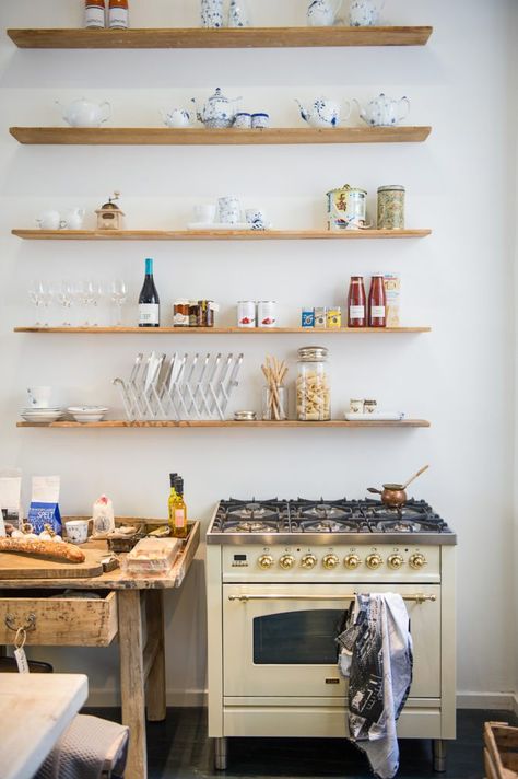 Blank Wall In Kitchen, Decorate A Blank Wall, Cheap Kitchen Renovations, Large Blank Wall, Wall In Kitchen, Reclaimed Wood Paneling, Light Wood Kitchens, Kitchen Shelving, Custom Kitchens Design