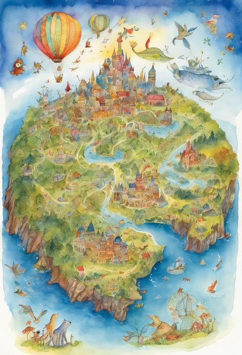 Watercolor Children's Map Check more: https://paintlyx.com/watercolor-childrens-map/ Story Map, Watercolor Map, Fantasy Story, Fantasy Map, Art Project, Fantasy World, Childrens Books, Art Projects, Fairy Tales