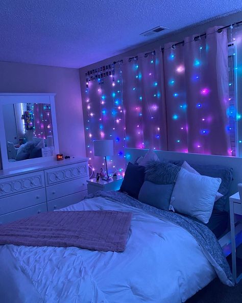 18.6k Likes, 78 Comments - Dorm (@dorm) on Instagram: “Do your lights have 16 color options? ✨” Neon Bedroom, Chill Room, Neon Room, Blue Lights, Colorful Lights, Teen Room Decor, Redecorate Bedroom, Dreamy Room, Teen Bedroom Decor