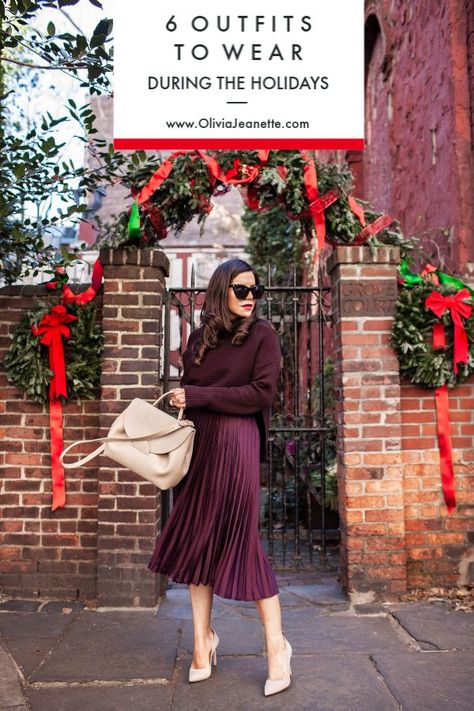 6 Outfits to Wear During the Holidays | holiday dress |  holiday fashion | jewel tones | monochromatic | formal dress | cozy & luxe | little black dress | casual comfort || Olivia Jeanette #holiday #fashion Jewel Tone Fall Outfits, Jewel Toned Dress, Wine Color Dress Outfit, Jewel Tone Outfits Fall, Holiday Dresses 2023, Formal Dinner Party Outfit, Jewel Tones Outfit, Jewel Toned Outfits, Black And Burgundy Outfit