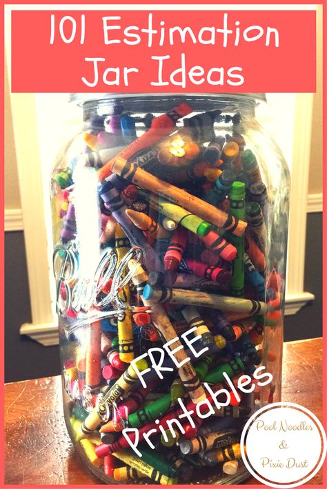 101 Estimation Jar Ideas. Plus FREE Printables, Guess slips, Estimation Vocab, & Sentence strips for math center. Estimation Jar Ideas, Guessing Jar Ideas, Guessing Jar, Family Math Night, Jar Games, Passive Programs, Math Night, Jar Ideas, Math Time