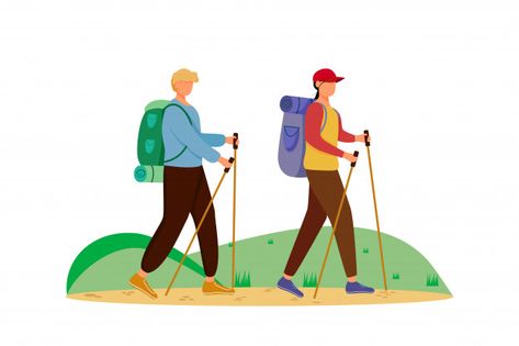 Hiking Cartoon Illustrations, Figure In Landscape, Cartoon Mountain, Nivea Cream, Mountain Trip, Outdoor Logos, Adventure Logo, Walking People, Adventure Tourism