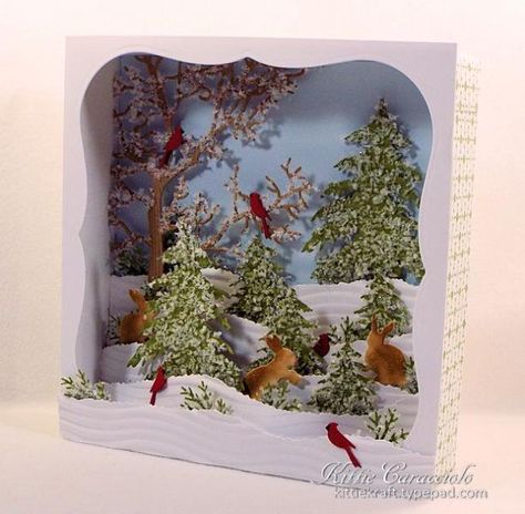 Christmas Diorama, Christmas Shadow Boxes, Impression Obsession, Woo Hoo, 3d Christmas, Fancy Fold Cards, Happy Girl, Winter Scene, Winter Cards