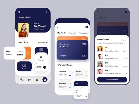 Banking Mobile Application-UX/UI Design by Hira Riaz for Fireart Studio on Dribbble การออกแบบ Ui Ux, Application Ui Design, Ux App Design, Card Ui, Ui Ux App, Mobile App Design Inspiration, App Interface Design, Ui Ux Designer, Finance App